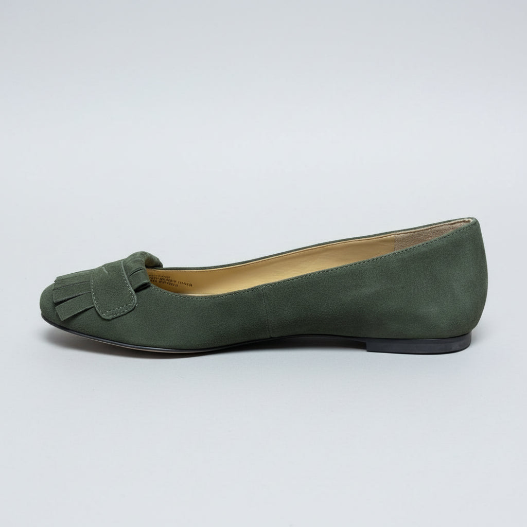 Talbots olive suede Olympia Kiltie flats, size 6, NEW IN BOX!