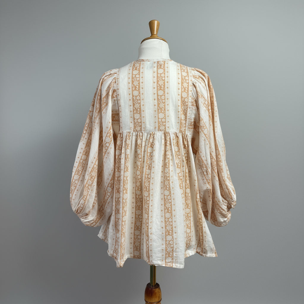 Mille cream and terra cotta blouse, size S
