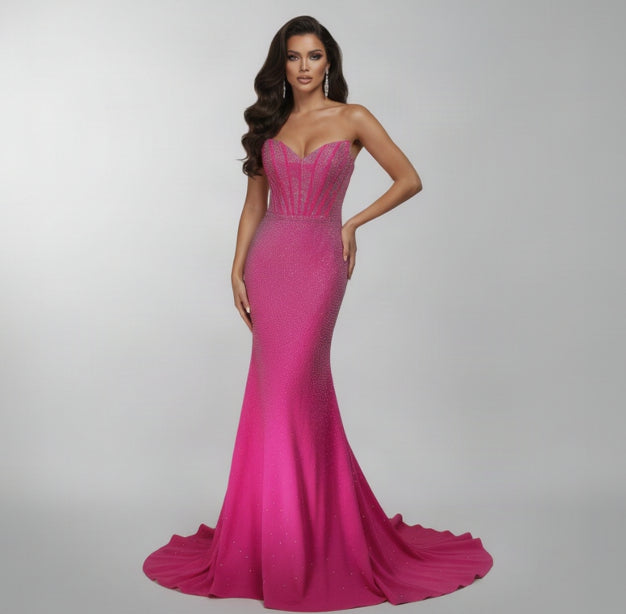 Mori Lee pink strapless corset jeweled dress, Size 0