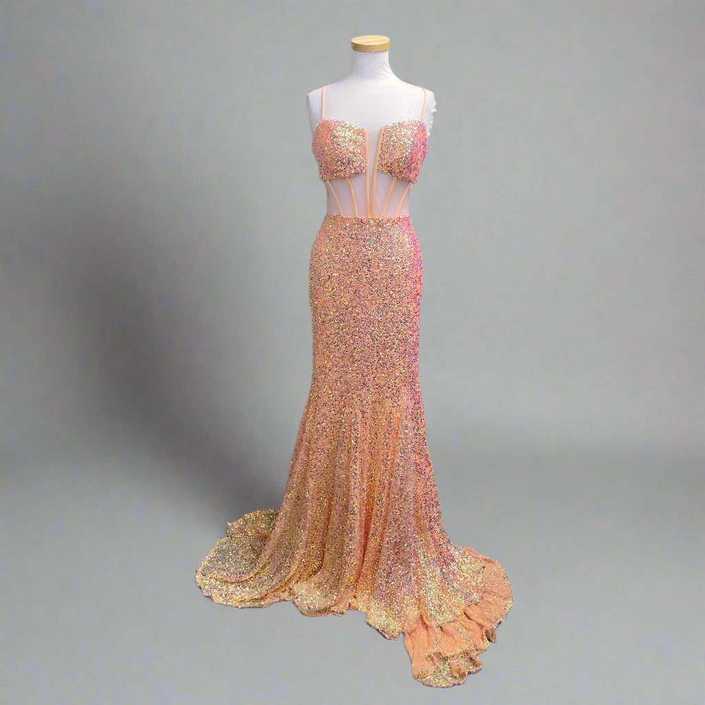 Alyce Paris peach sequin dress, sizes 2 & 4, NEW WITH TAGS!