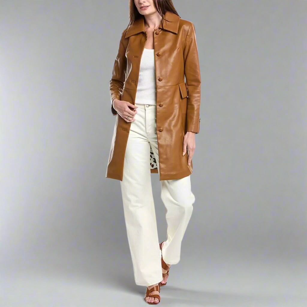 Cabi camel vegan leather Joplin coat, size M