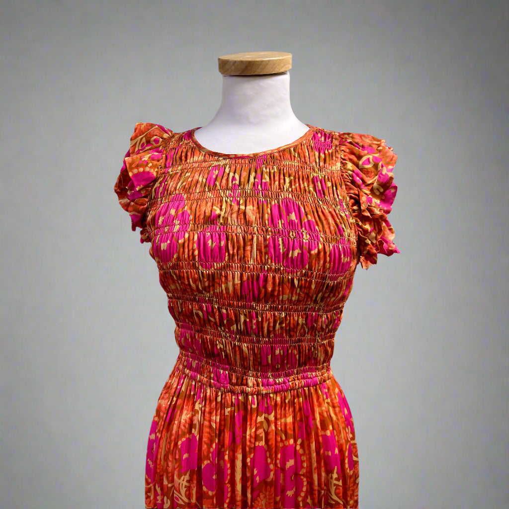 Cleobella cinnamon & magenta print Giselle dress, size S