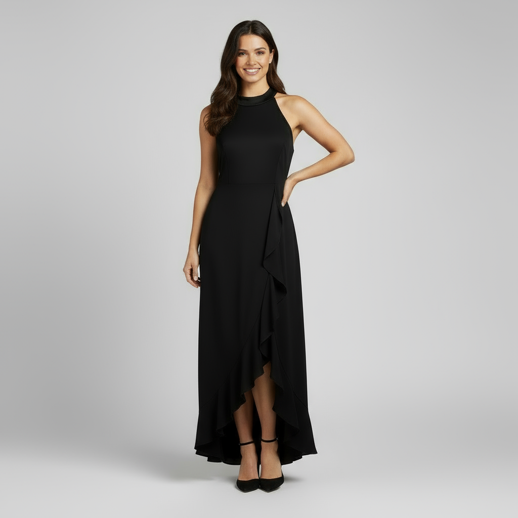 Woosea black dress with ruffle, size XL