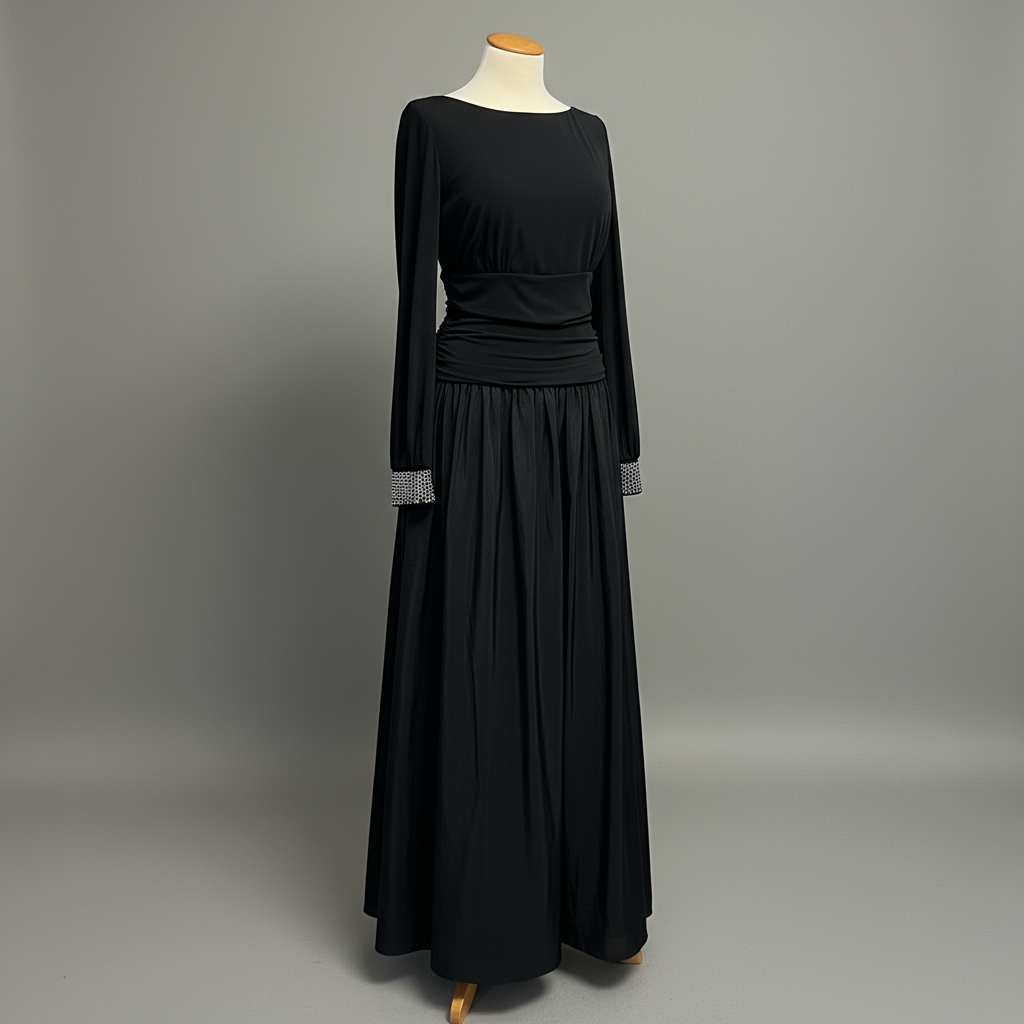 Jessica Howard black dress with jeweled cuffs, size 14