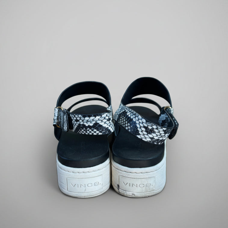 Vince black snakeskin sandals, size 9.5