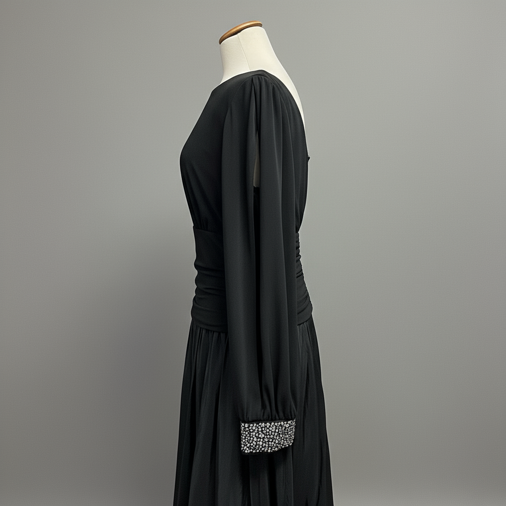 Jessica Howard black dress with jeweled cuffs, size 14