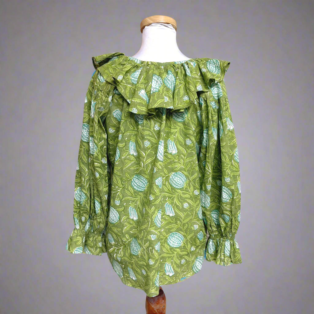Mulberry & King green floral blouse, size XS/S, NEW WITH TAGS!