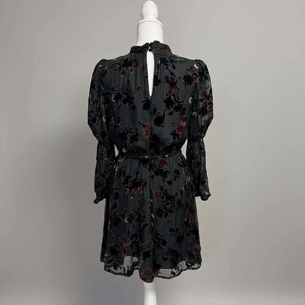 French Connection black floral velvet dress, size S