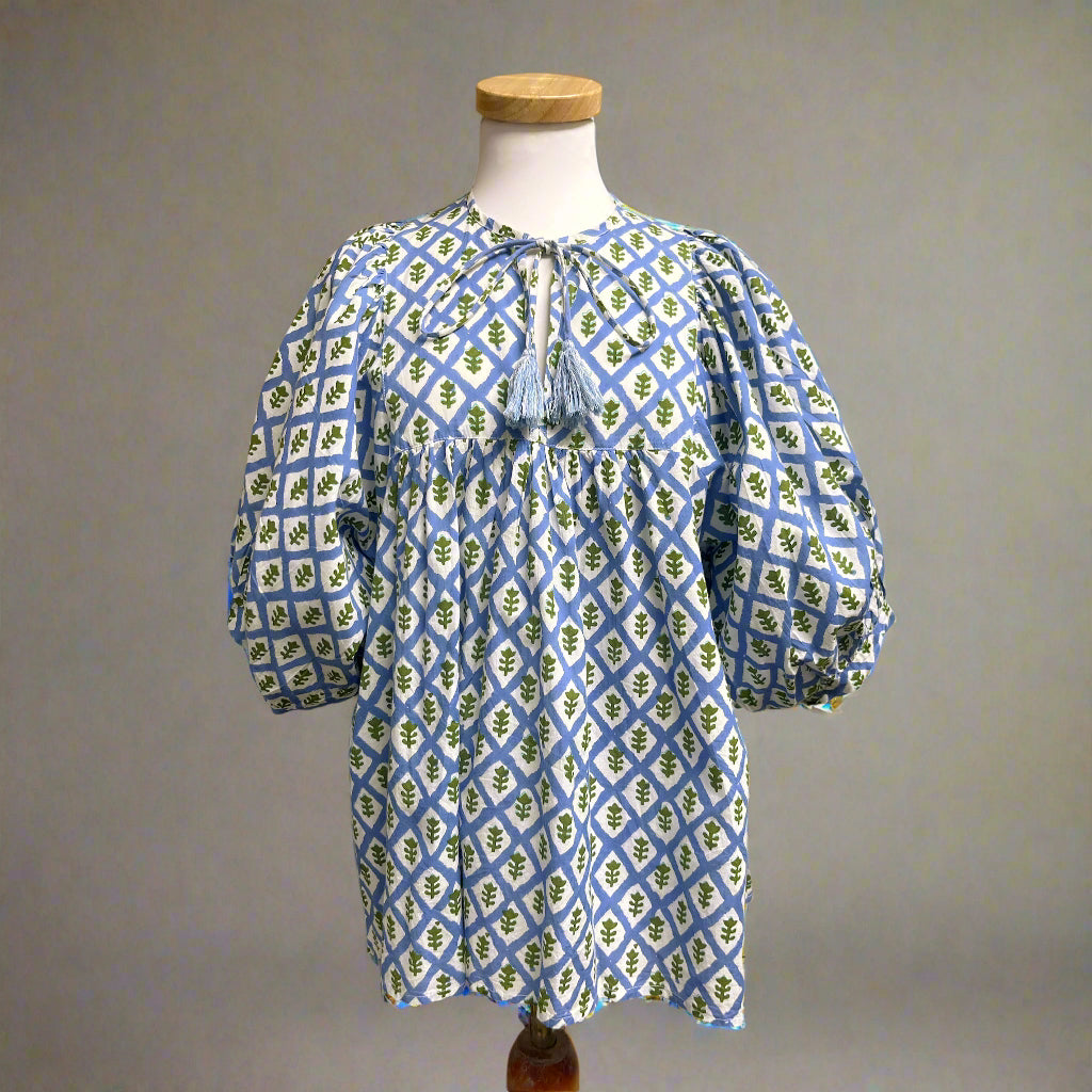 Mille blue & green floral Thalia blouse, size S