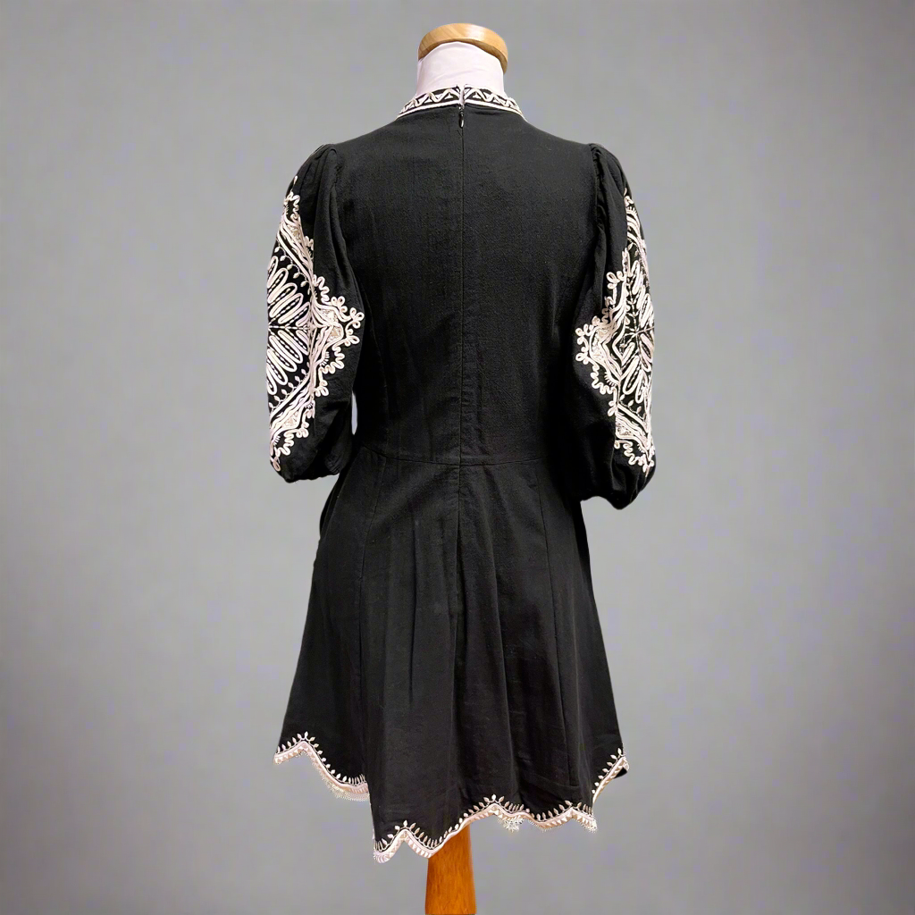 Scarlett Poppies black embroidered See You Tonight dress, size S