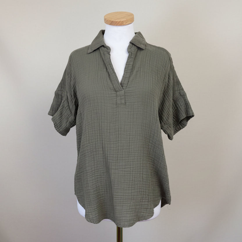 Michael Stars olive Gigi Popover top, size S, NEW WITH TAGS!
