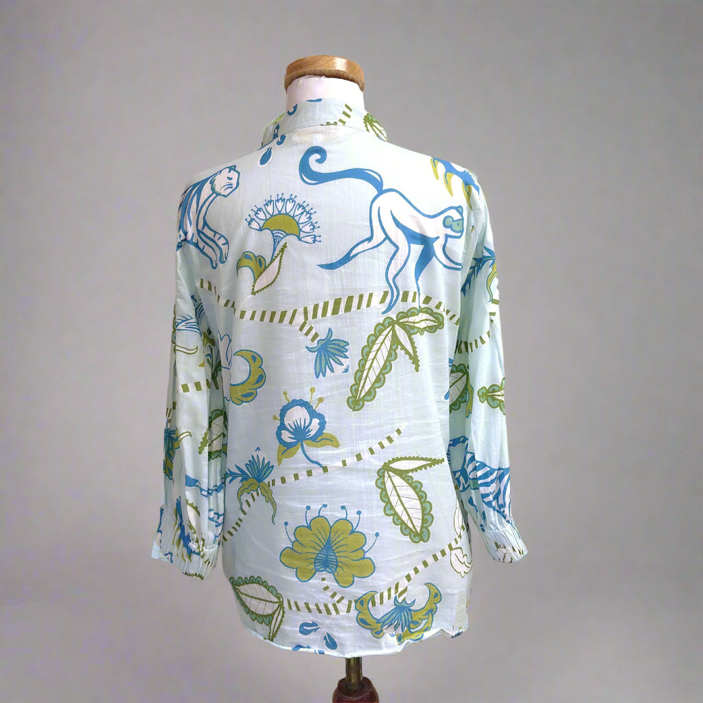 Sheridan French light blue and green Olive blouse, size S