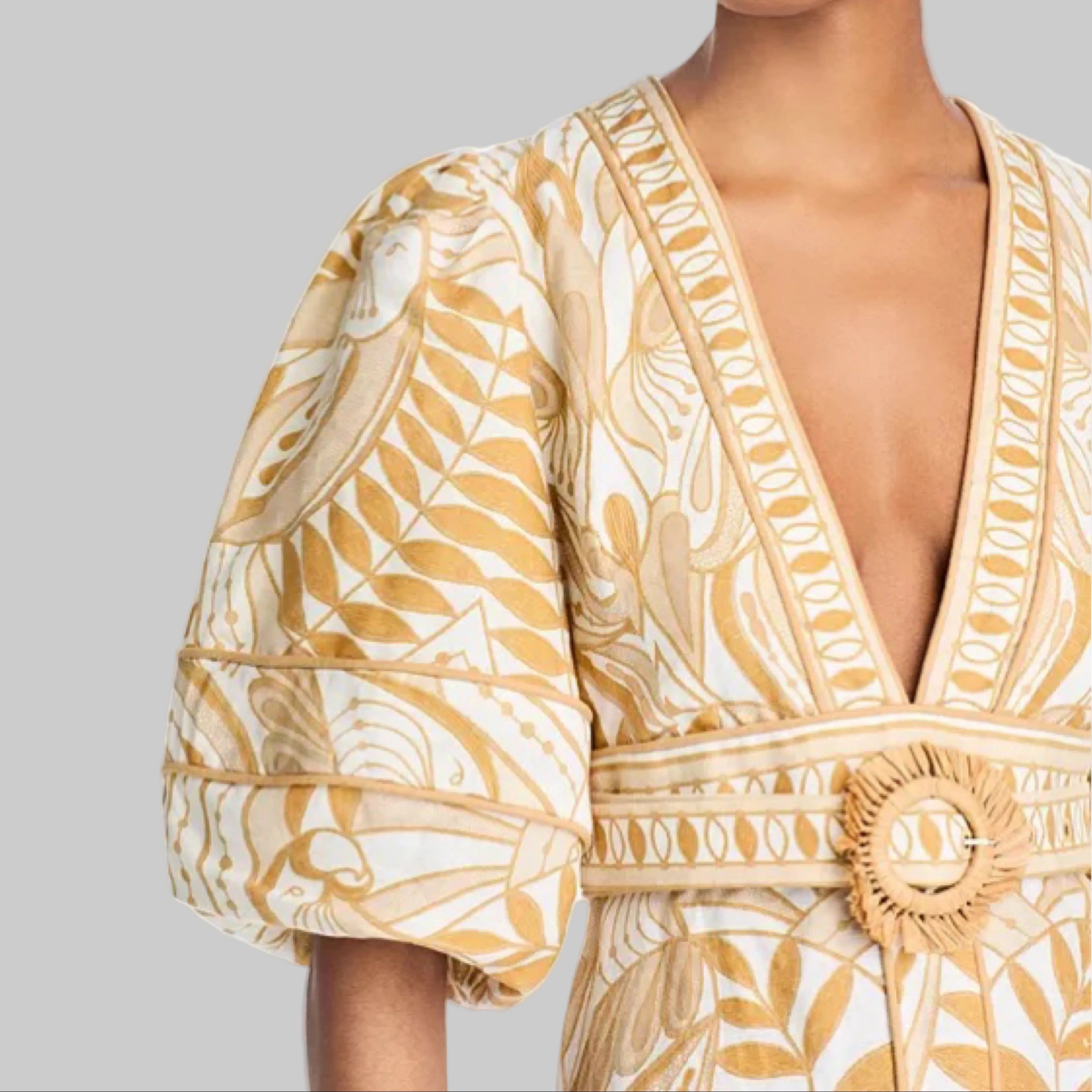 FARM Rio tan and cream Lace Nature Mini dress, size M