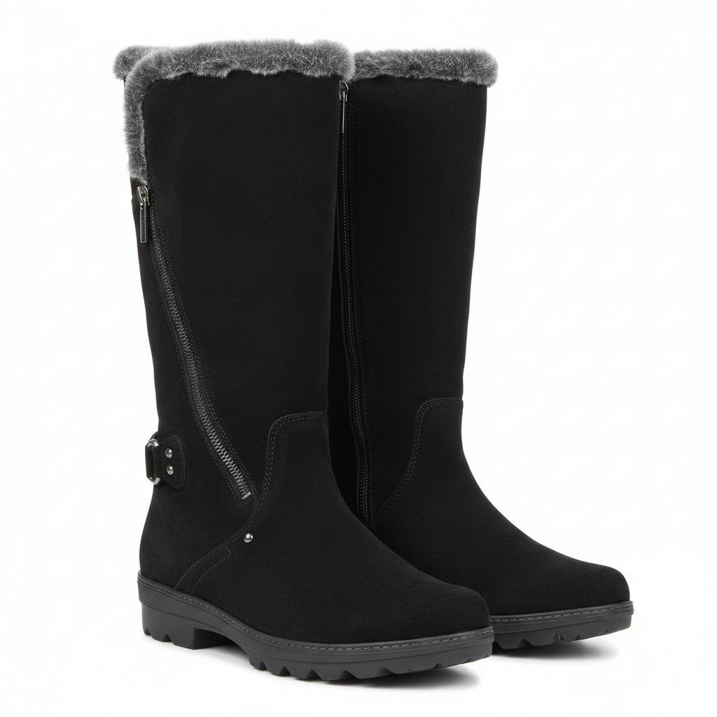 Aquatalia black suede and faux fur Komfy boots, size 40 (US size 9.5)