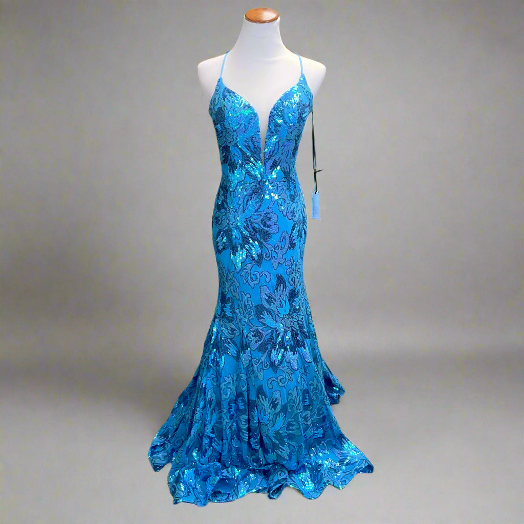 Alyce Paris cerulean blue sequin dress, size 6, NEW WITH TAGS!