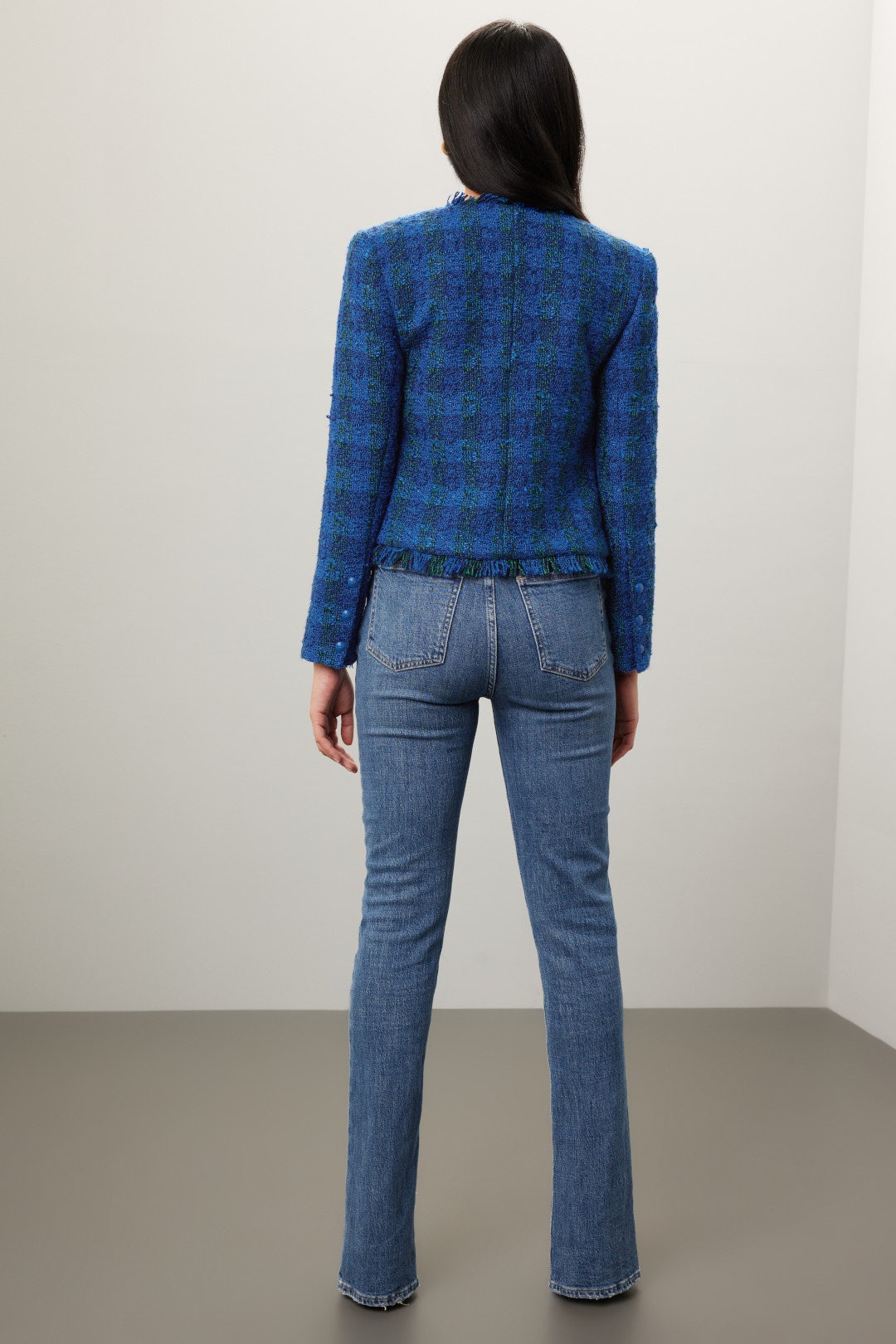 L'Agence cobalt blue and green tweed Angelina jacket, size 8