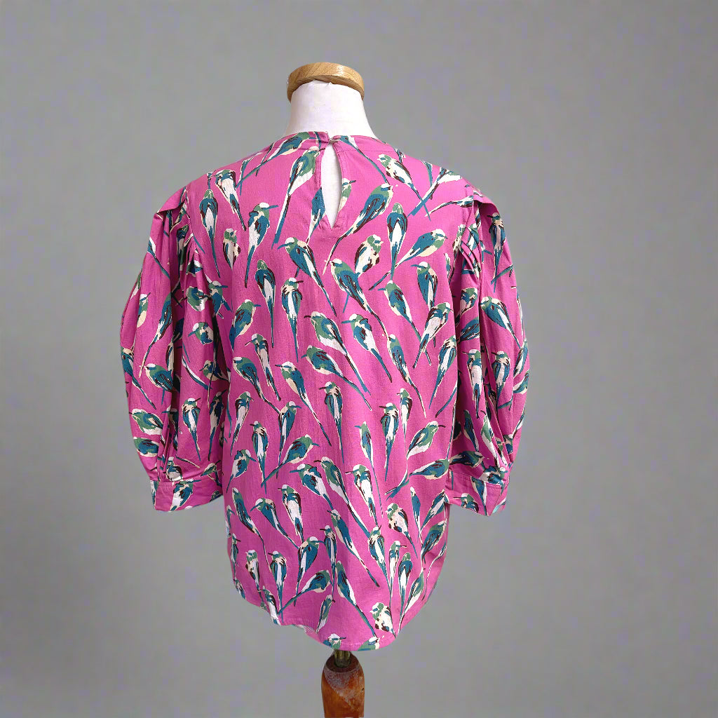 Sheridan French orchid bird print blouse, size S