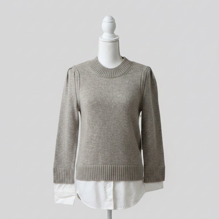 Brochu Walker beige Eton Layered crewneck sweater, size S, NEW WITH TAGS!