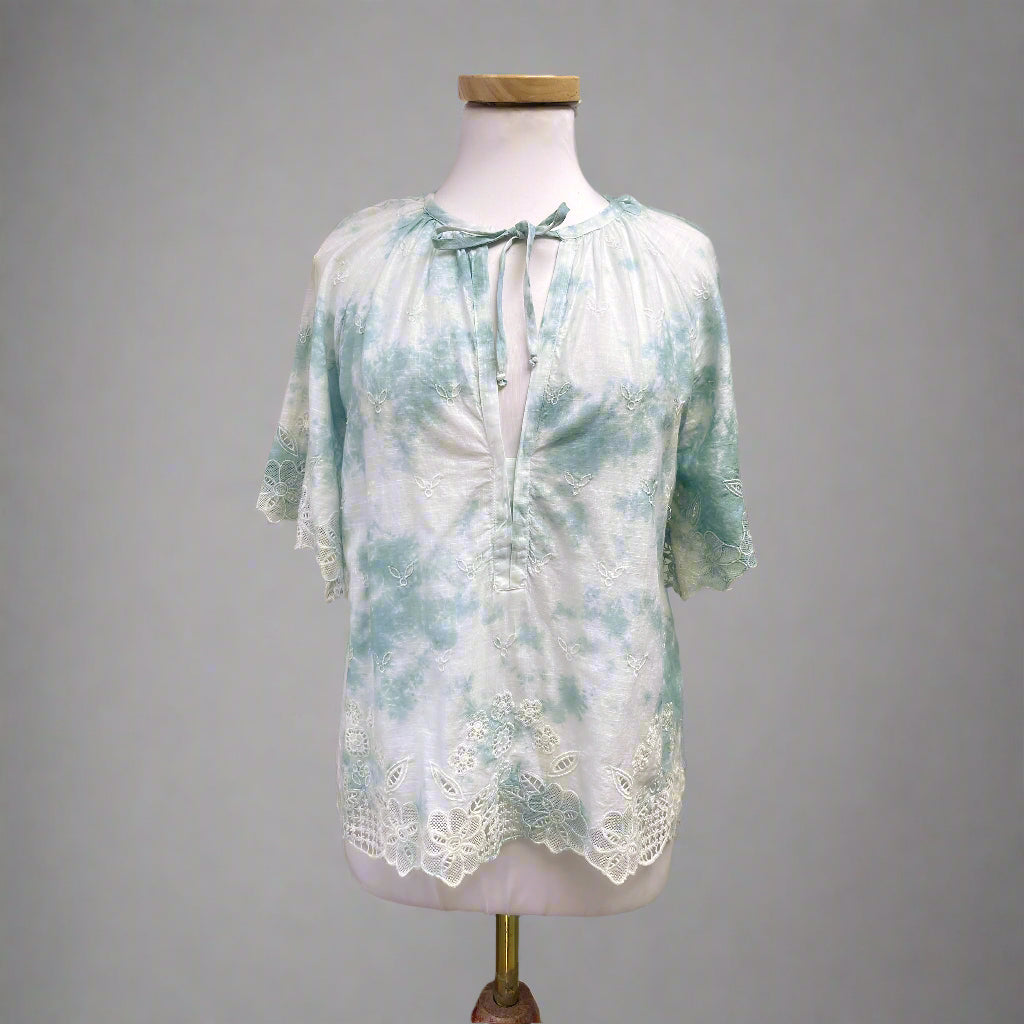 Anthropologie light blue tie dye blouse, size S