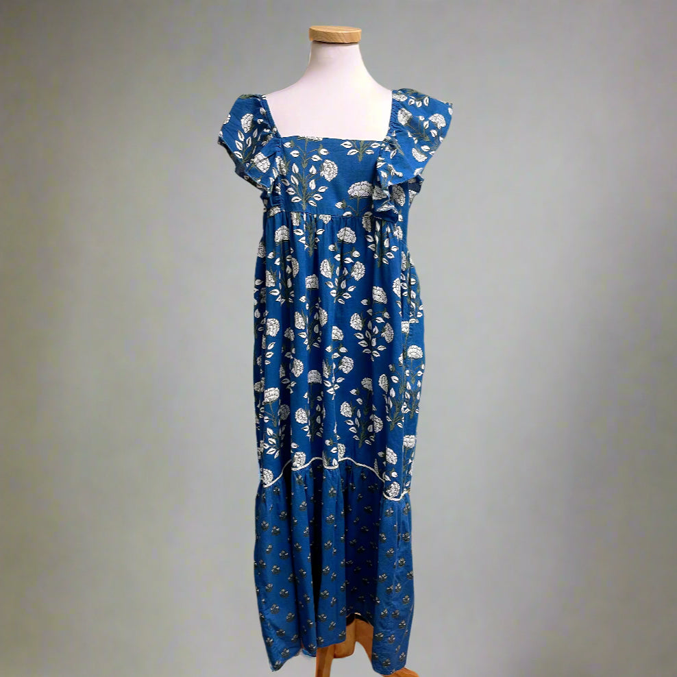 Ro's Garden Jimmy dress in Indira Blue print, size M