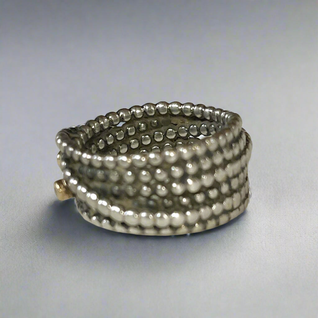 Pandora sterling, 14K gold, and diamond ring, size 7