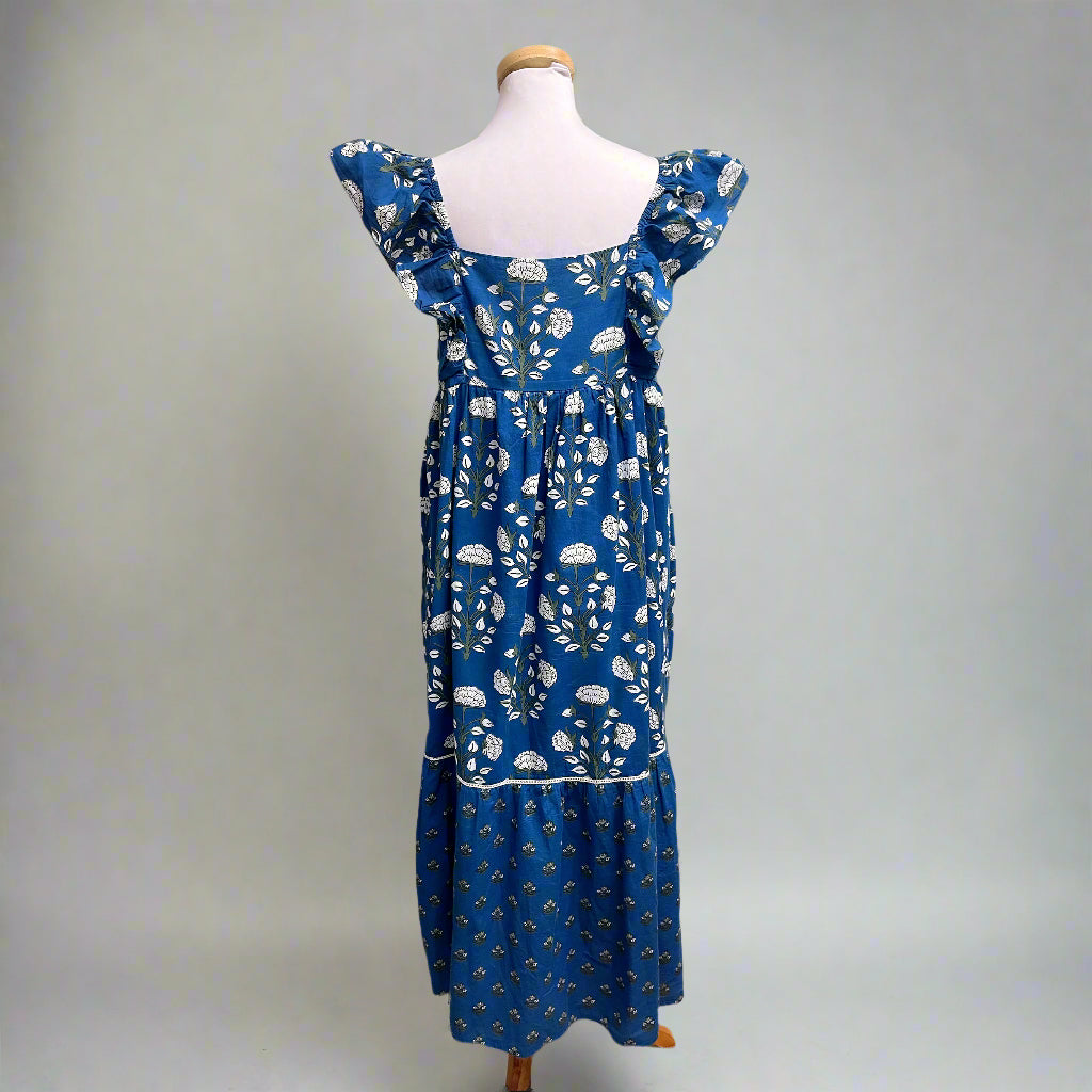 Ro's Garden Jimmy dress in Indira Blue print, size M