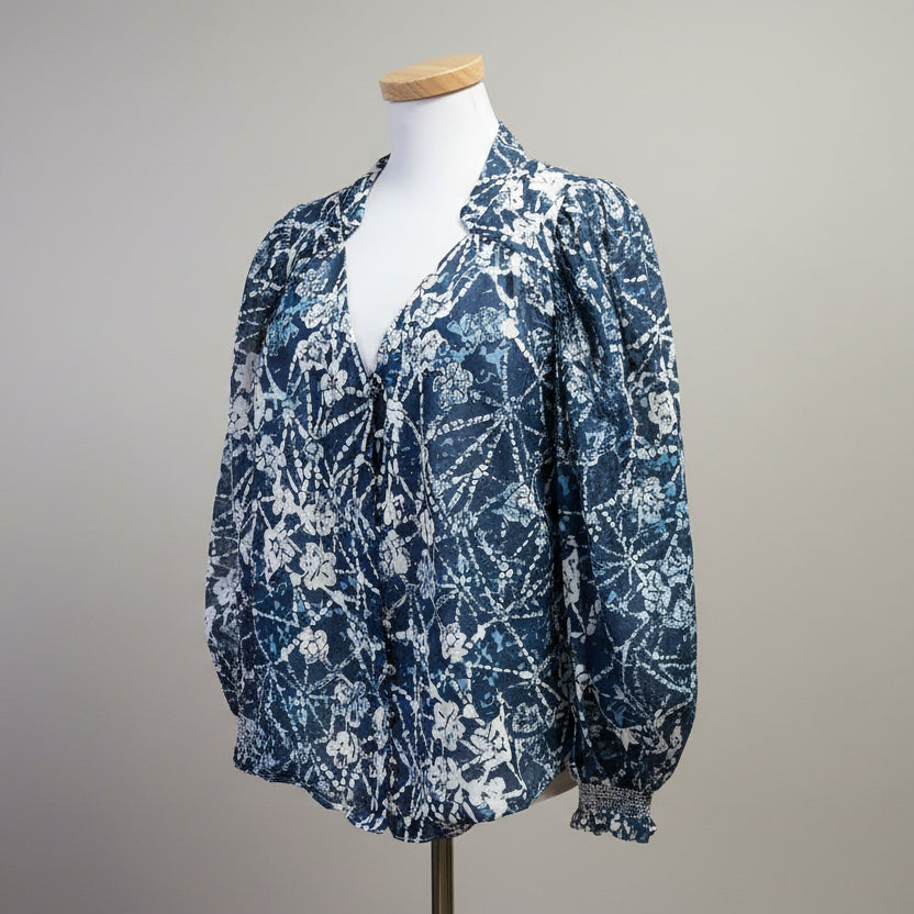 Marie Oliver blue batik blouse, size L