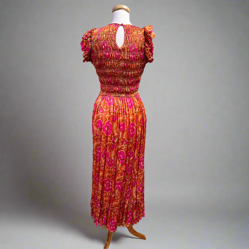 Cleobella cinnamon & magenta print Giselle dress, size S