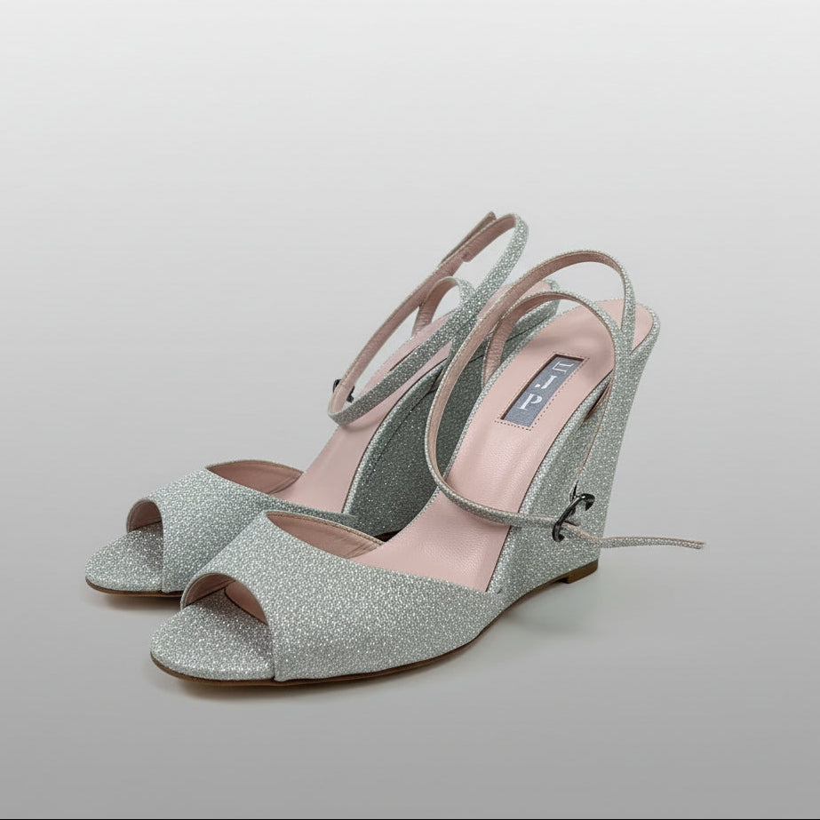 SJP silver glitter Boca wedges, size 8.5, LIKE NEW!