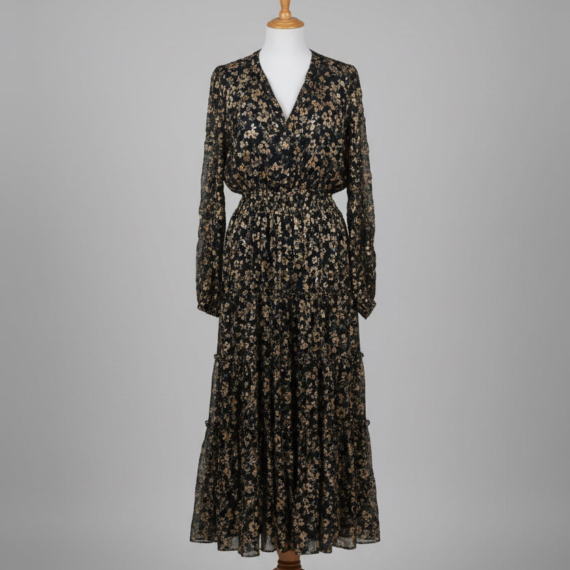 Elie Tahari black and tan floral maxi dress, size S, NEW WITH TAGS!