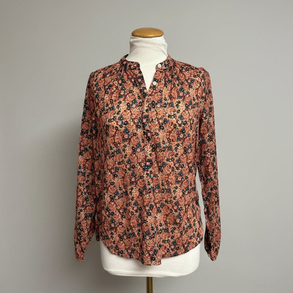 Trovata blush pink and blue floral Lilly Vinery blouse, size XS
