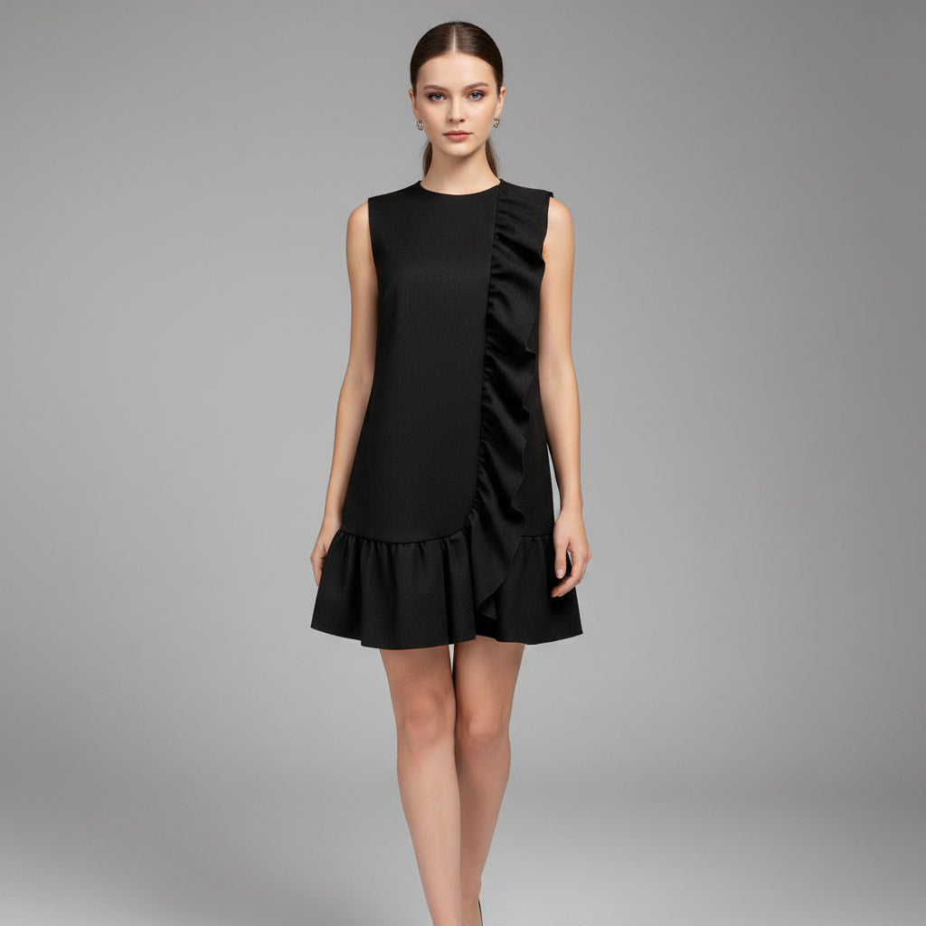 Red Valentino black dress with ruffle, size 6