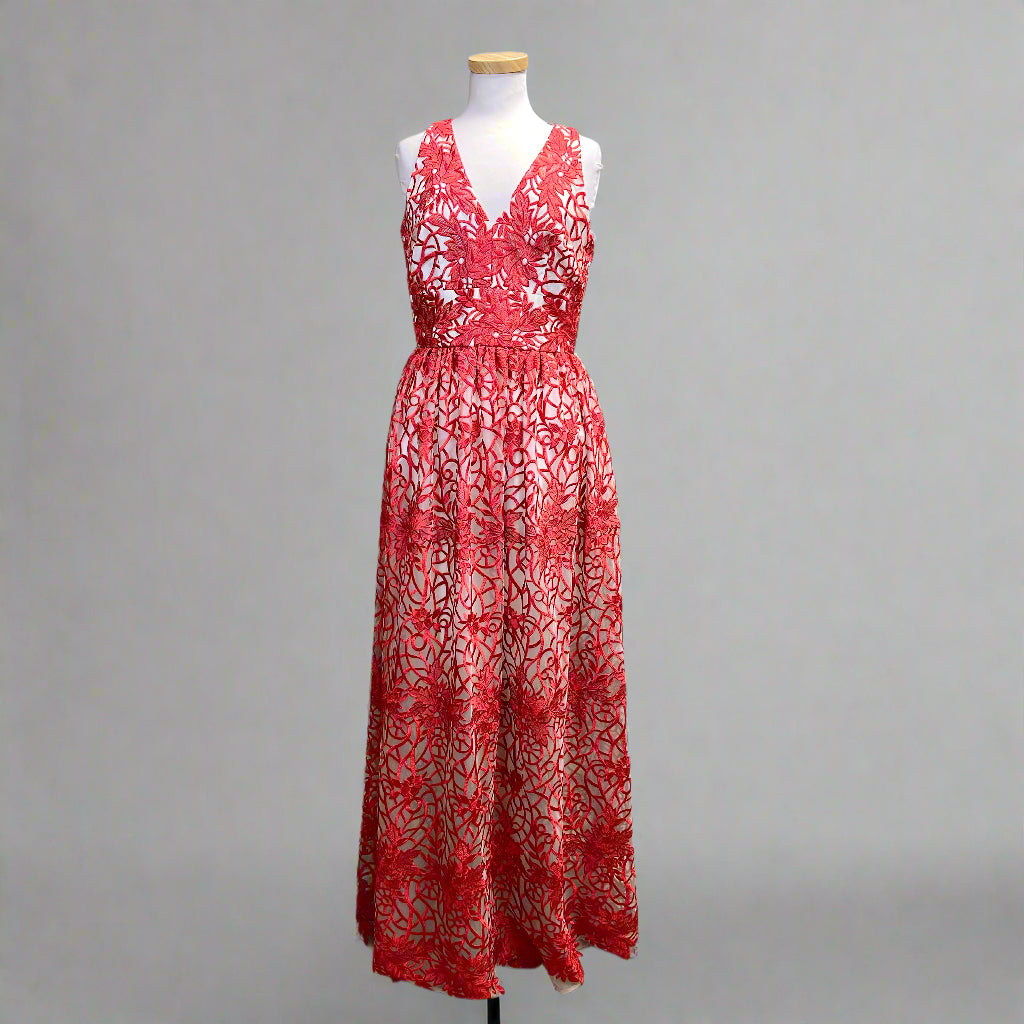David Meister red and white embroidered dress, size 6, NEW WITH TAGS!