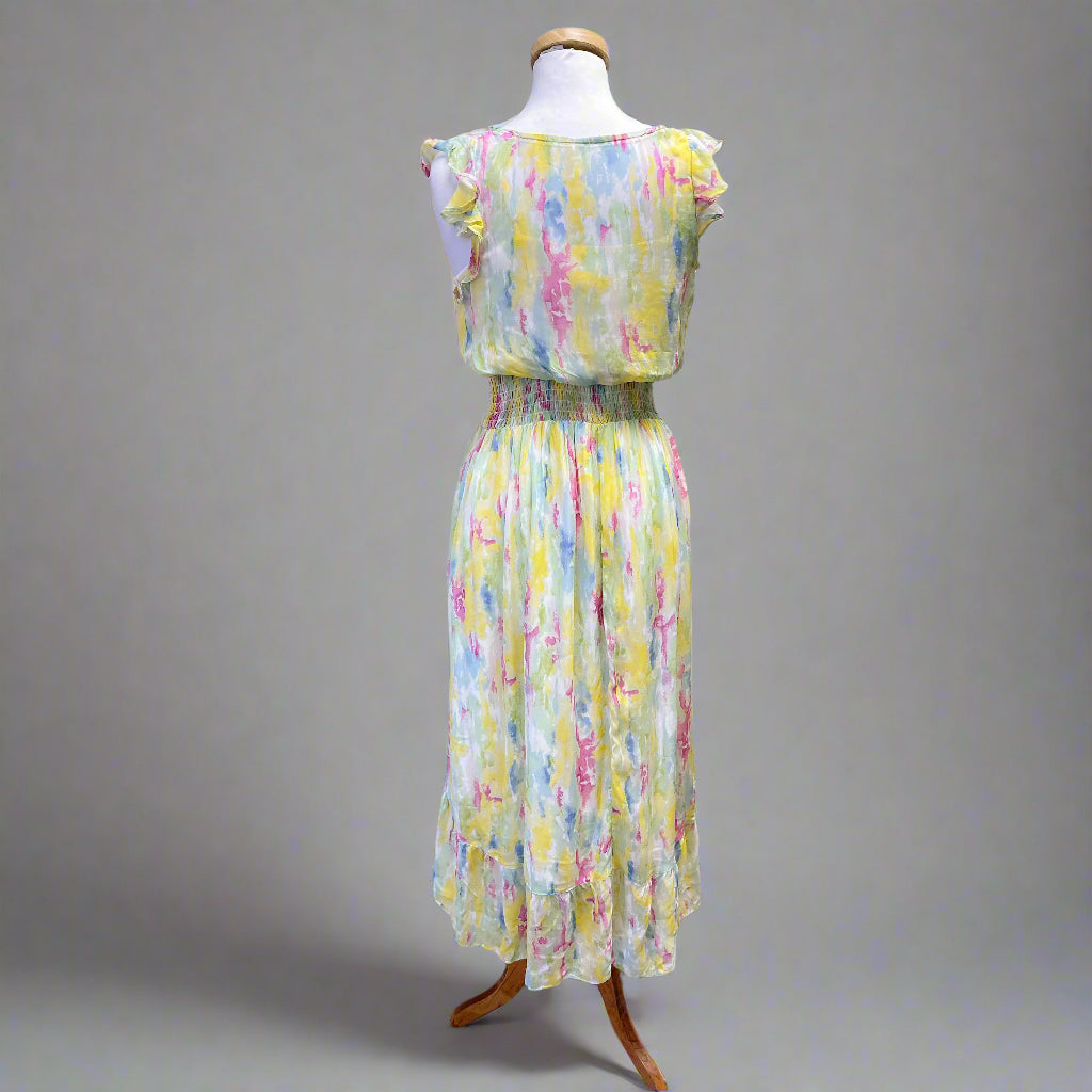 Anthropologie yellow watercolor dress, size 2
