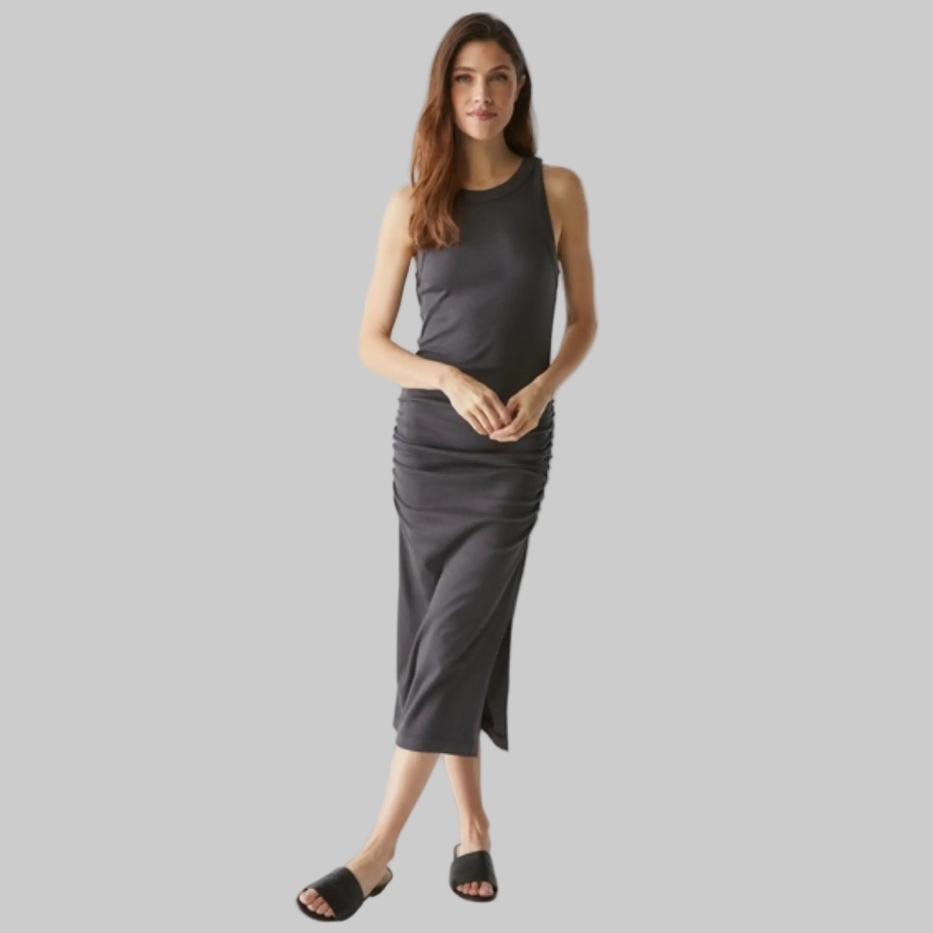 Michael Stars charcoal Wren Ruched Midi dress, size M