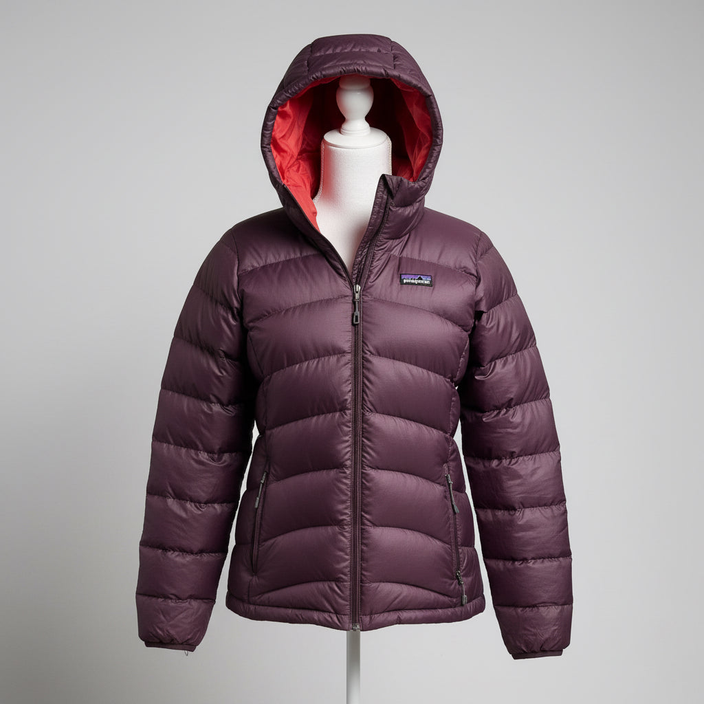 Patagonia wine and orange HiLoft Down puffer coat, size XS