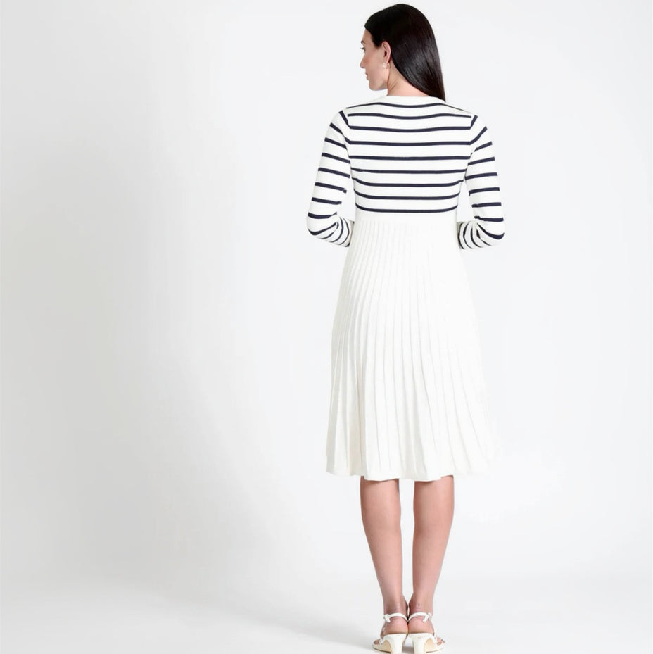 Jean-Pierre Klifa cream and navy dress, size L, NEW WITH TAGS!