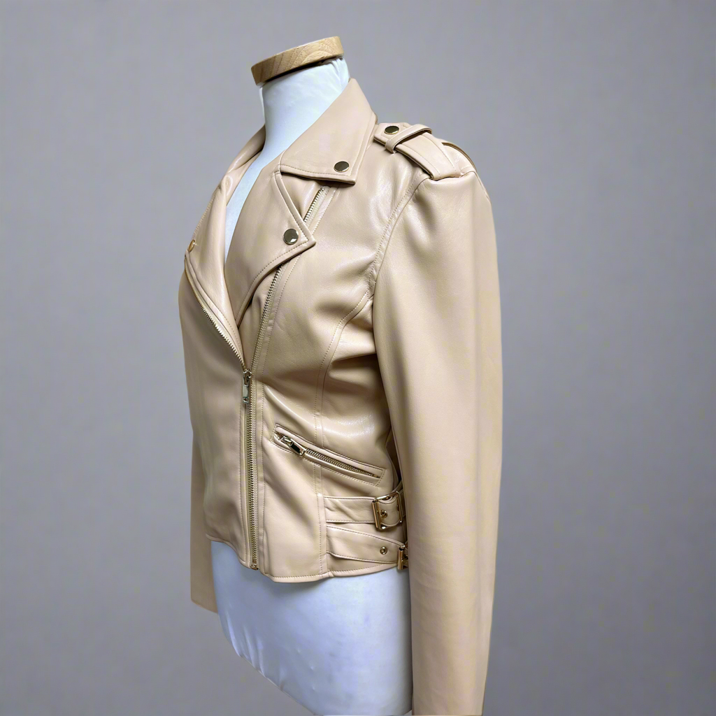 Generation Love tan vegan leather moto jacket, size S