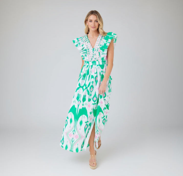 Sheridan French pink, green, and white Stacy dress, size M