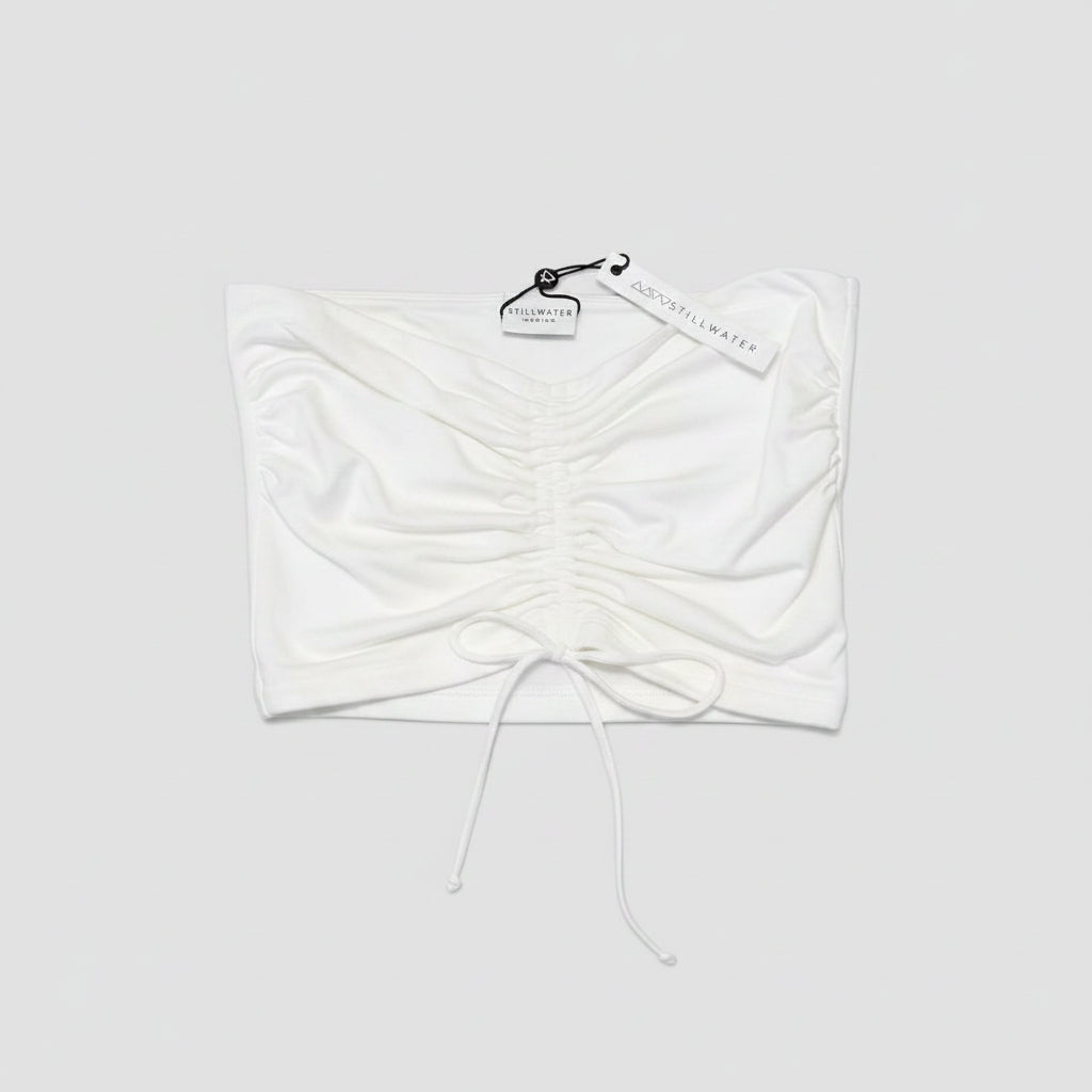 Stillwater white Reunion bandeau top with drawstring, size M, NEW WITH TAGS!