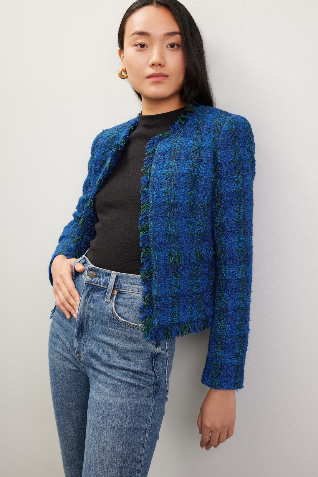 L'Agence cobalt blue and green tweed Angelina jacket, size 8