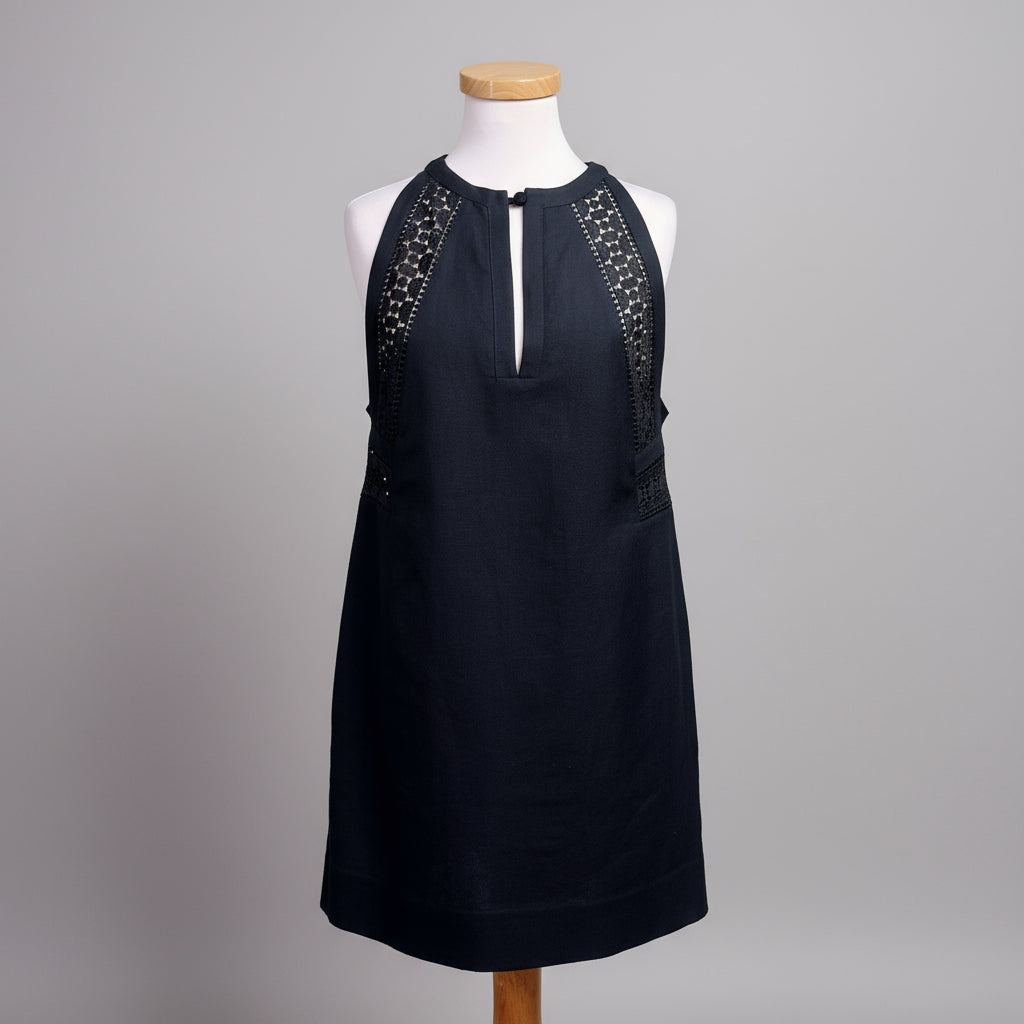 Reiss navy Rhona dress with embroidery, size 6
