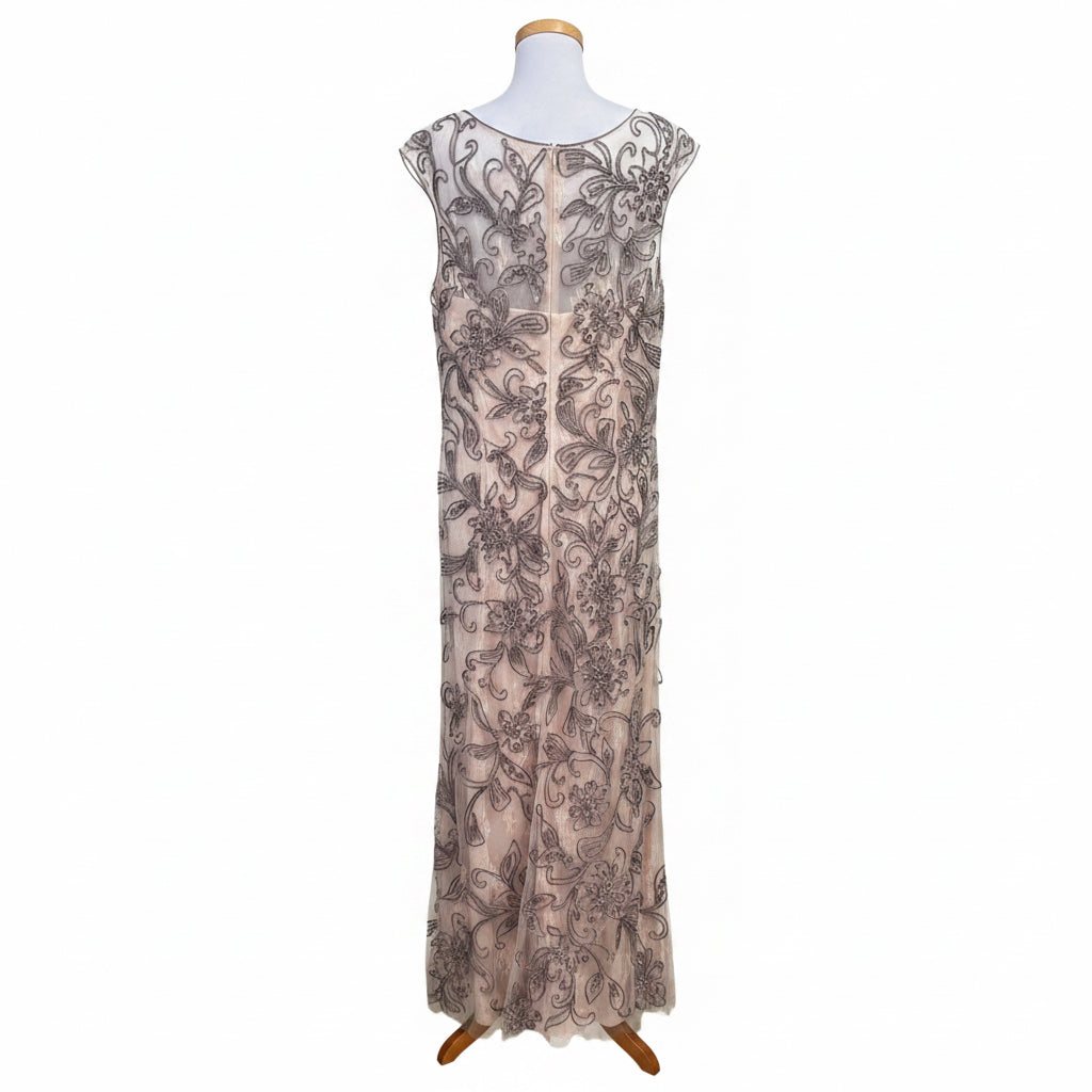 Cameron Blake blush & gray lace dress, size 16