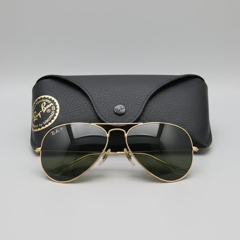 Ray Ban gold frame Aviators with green polarized lens