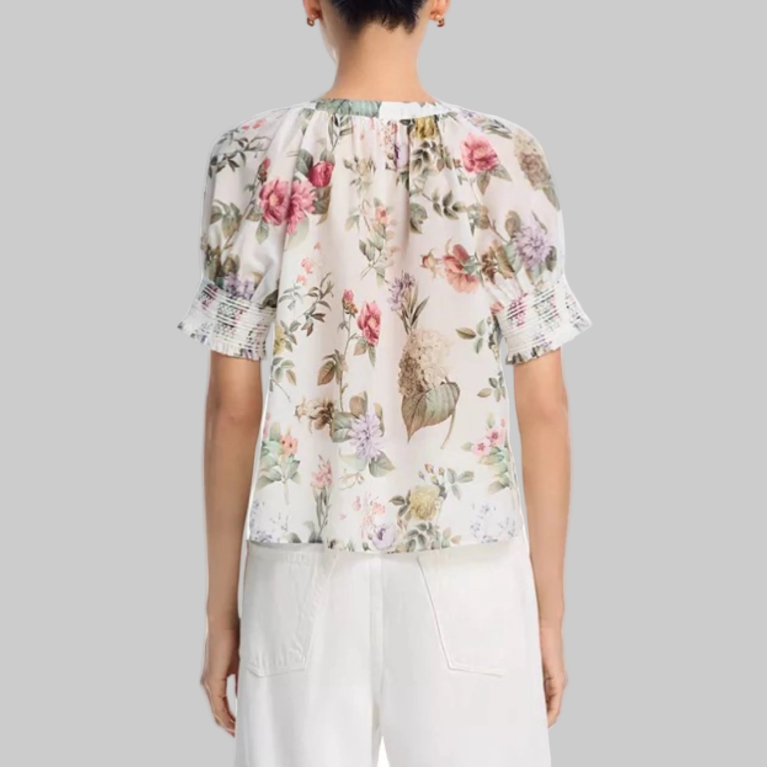 Alice & Olivia white floral Thalia Puff sleeve blouse, size S