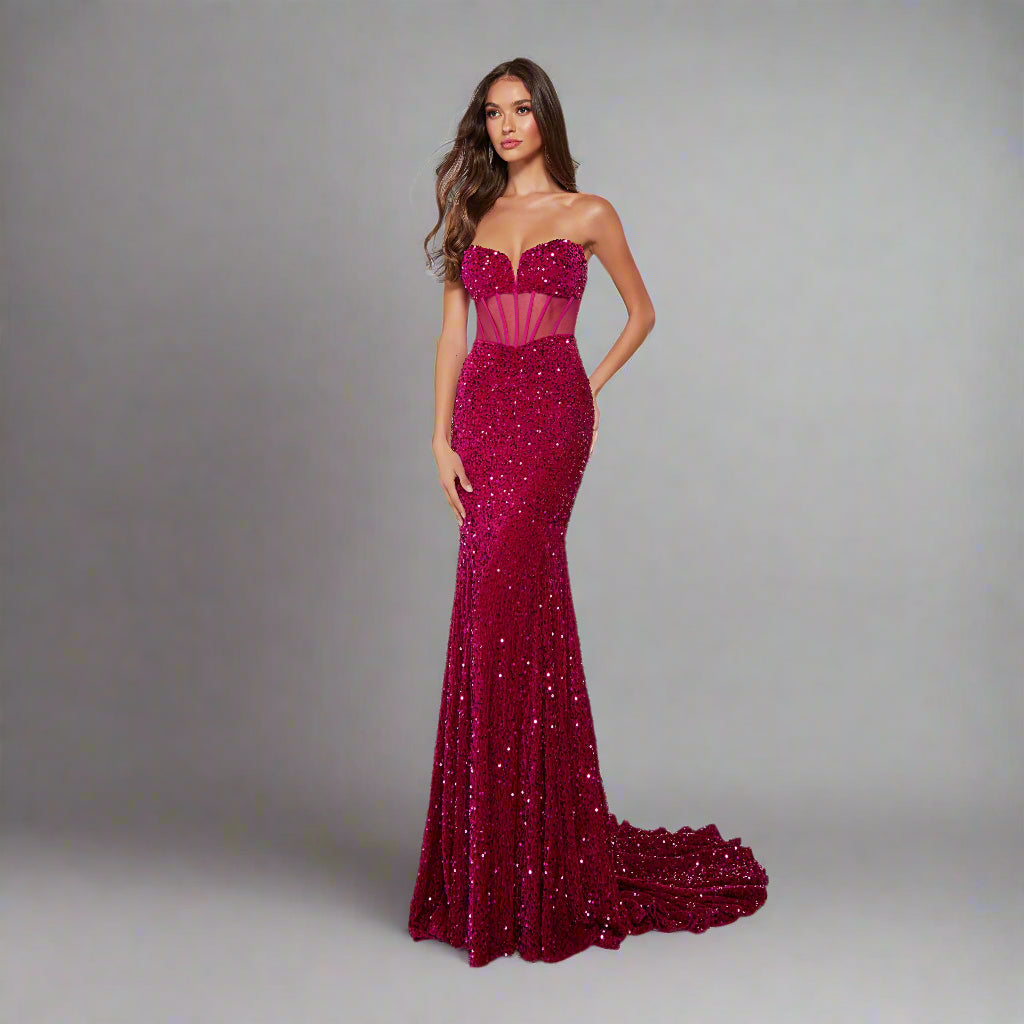 Alyce Paris raspberry plush sequin dress, size 6, NEW WITH TAGS!