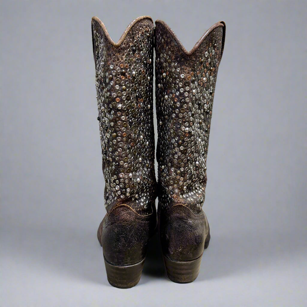 Frye brown studded Deborah boots, size 7
