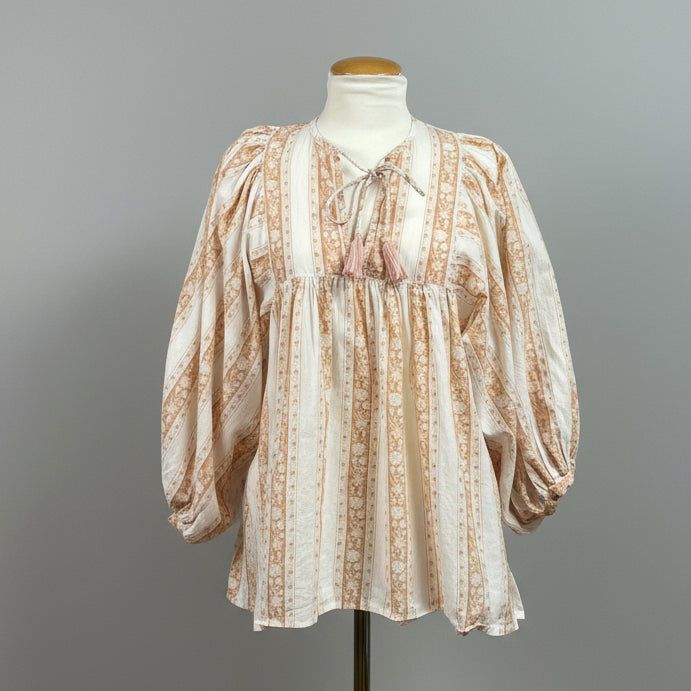 Mille cream and terra cotta blouse, size S
