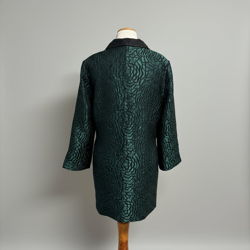 Chico's green and black floral embossed jacket, size M