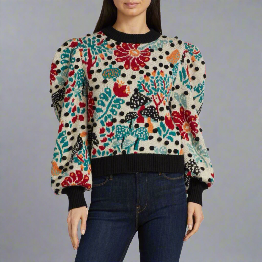 FARM Rio multi-color Mushroom Forest sweater, size S